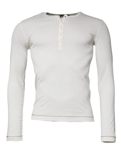 Dolce & Gabbana White Round Neck Buttoned Pullover Sweater