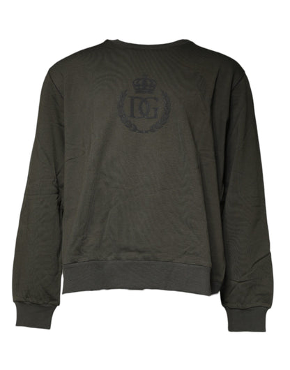 Dolce & Gabbana Army Green Crown Cotton Sweatshirt Sweater