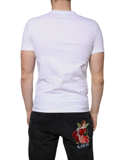 Dolce & Gabbana White Logo Cotton Deep V-neck T-shirt