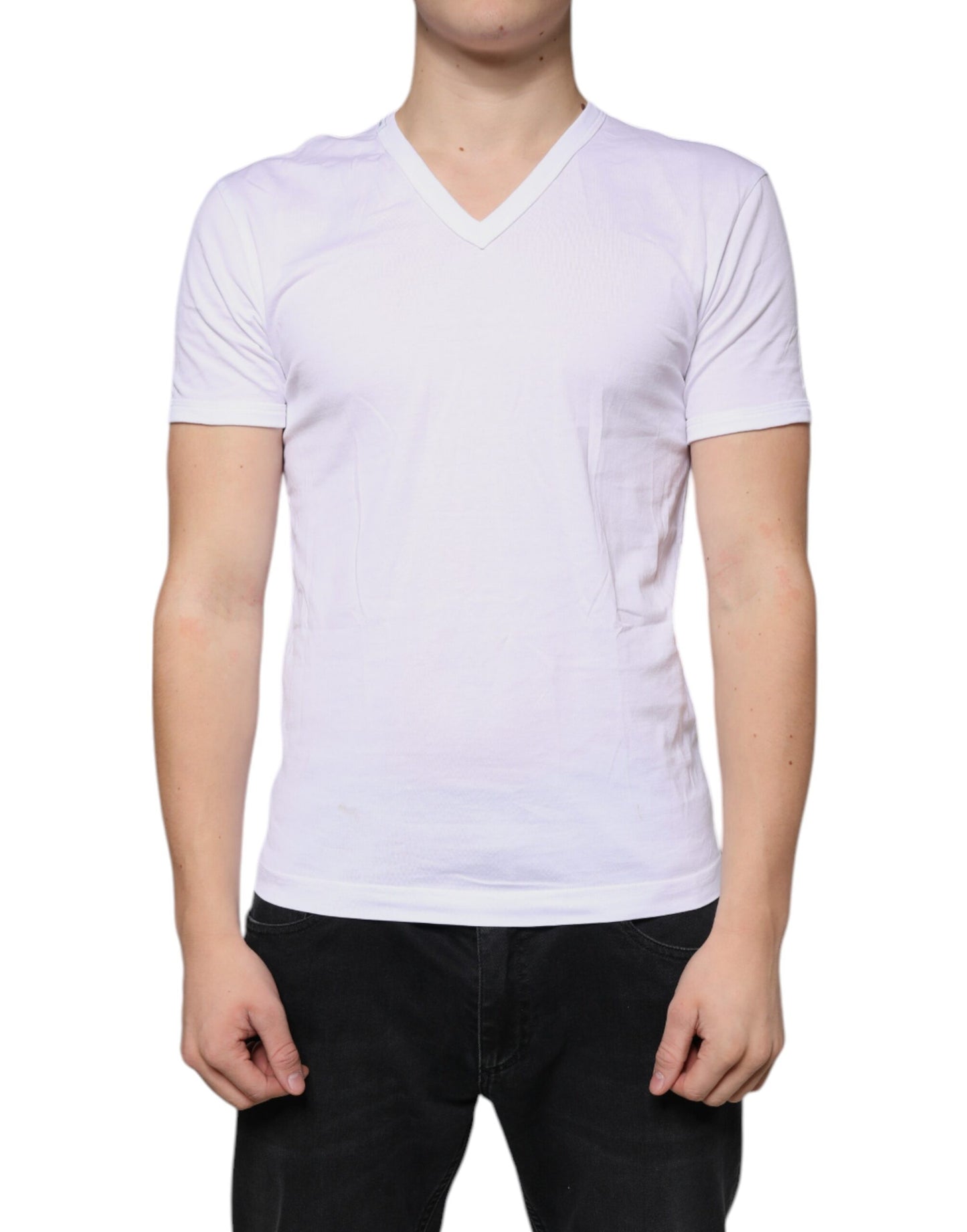 Dolce & Gabbana White Cotton V-neck Short Sleeves T-shirt