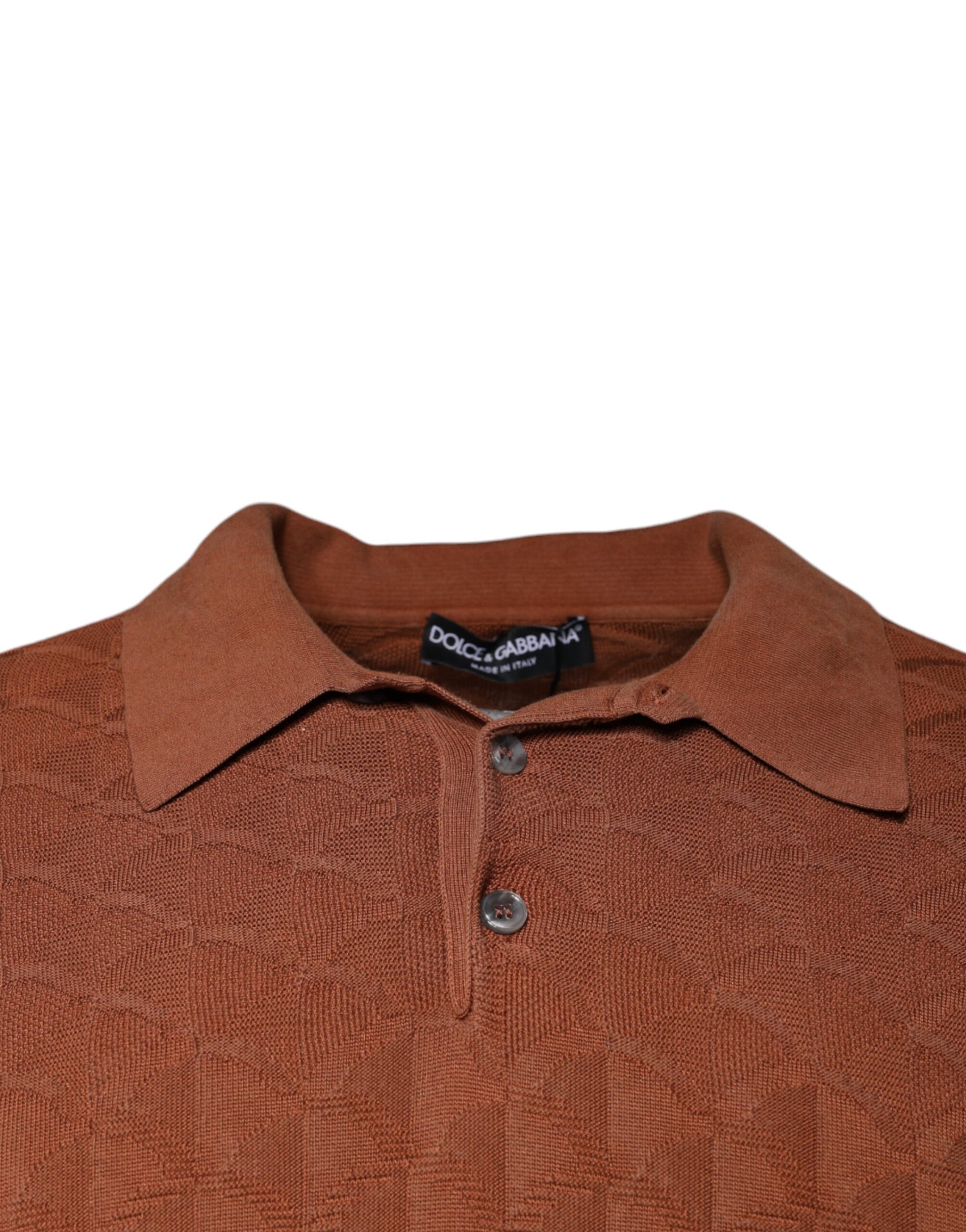 Dolce & Gabbana Brown Silk Collared Short Sleeves T-shirt