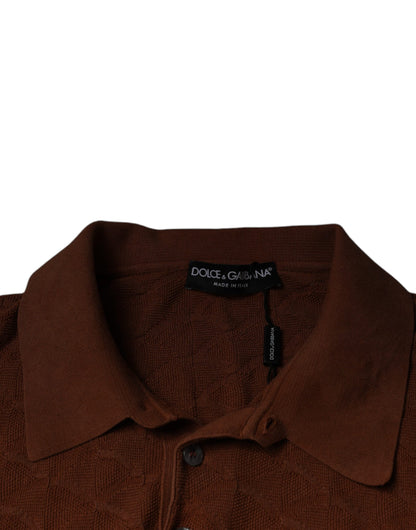 Dolce & Gabbana Brown Silk Collared Short Sleeves T-shirt