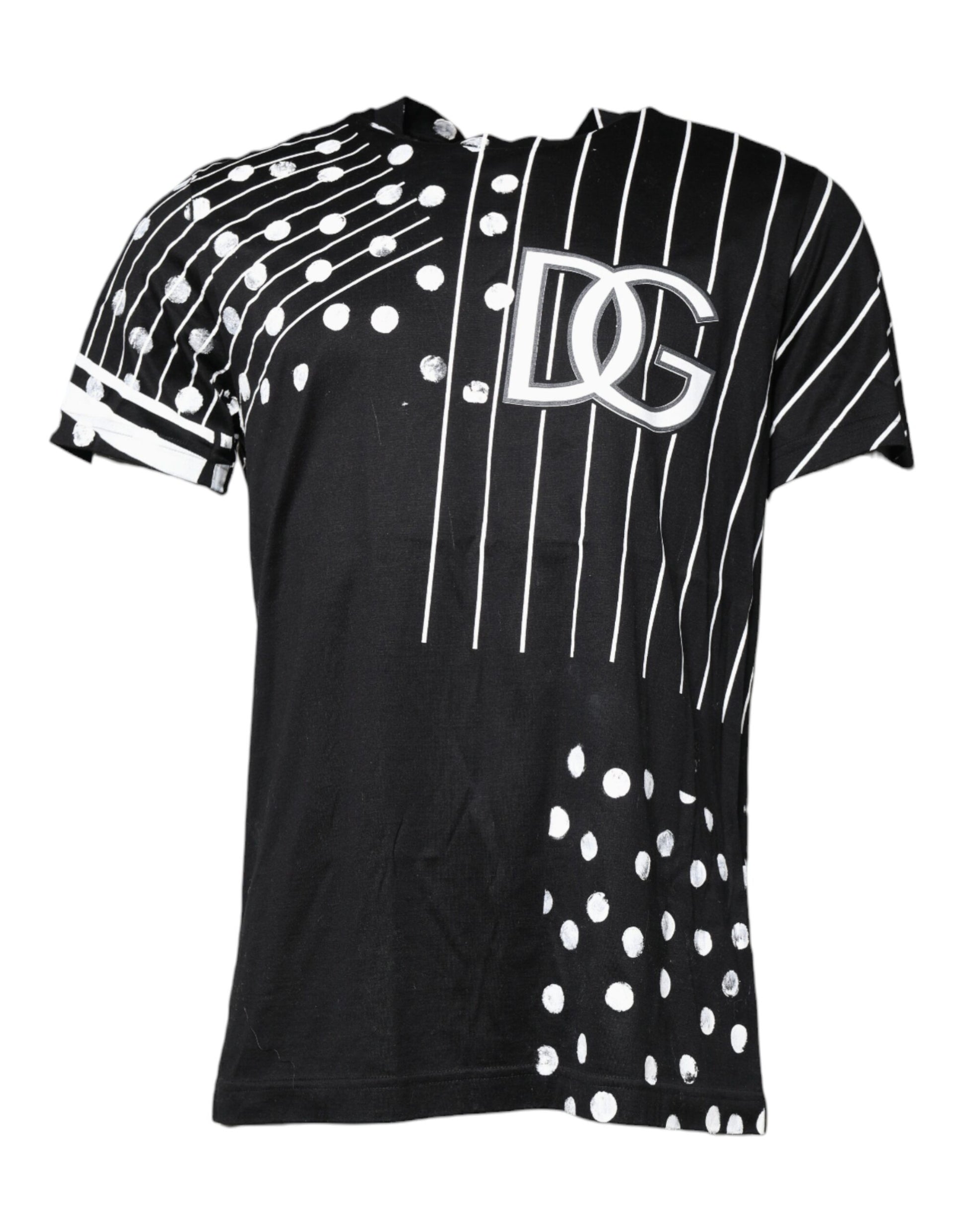 Dolce & Gabbana Black Cotton Polka Dots Round Neck T-shirt