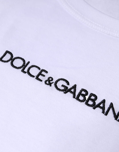 Dolce & Gabbana White Logo Print Cotton Crew Neck T-shirt