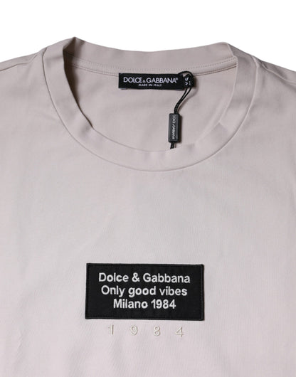 Dolce & Gabbana Beige Logo Cotton Blend Crew Neck T-shirt