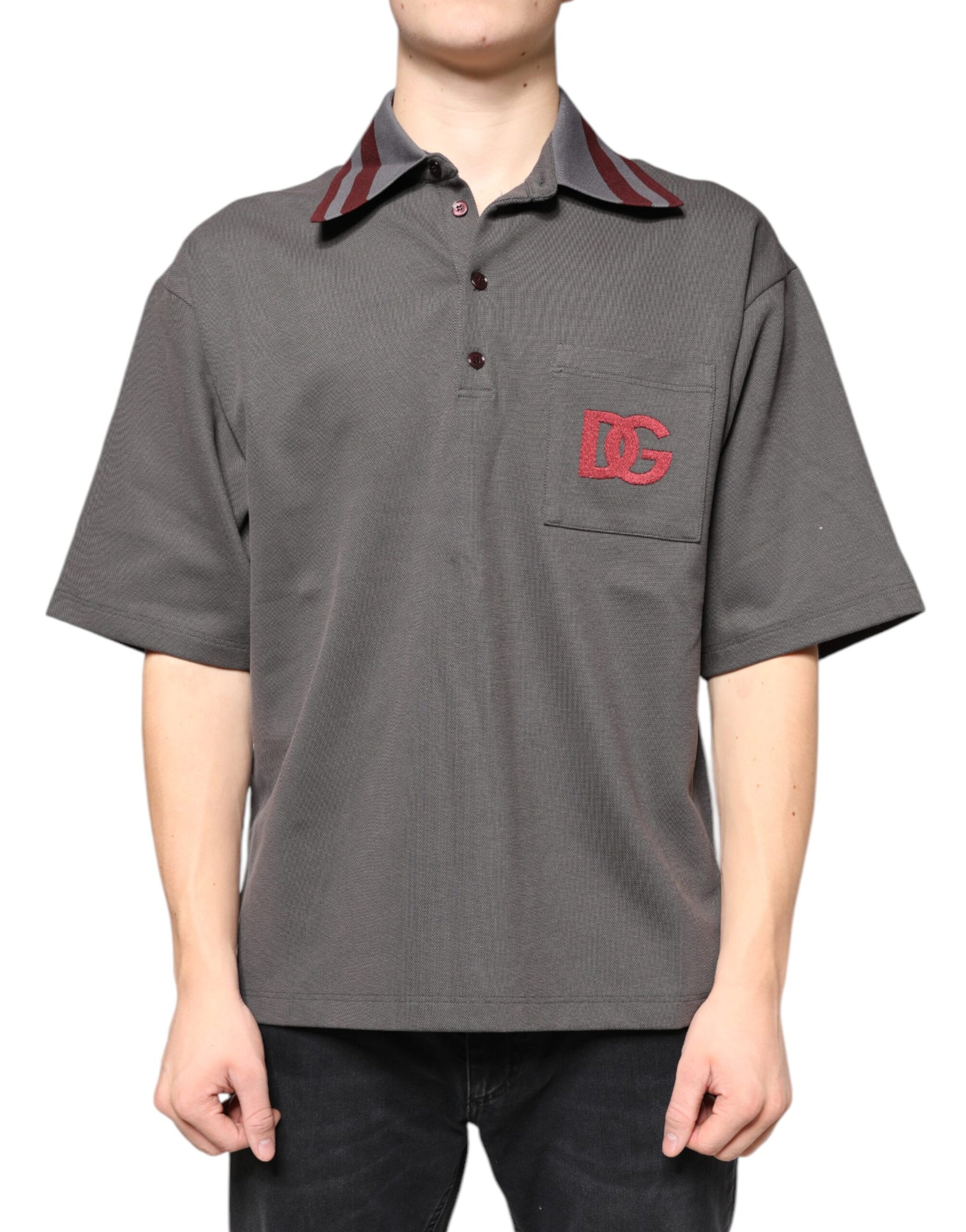 Dolce & Gabbana Gray DG Embroidery Collared Men Polo T-shirt