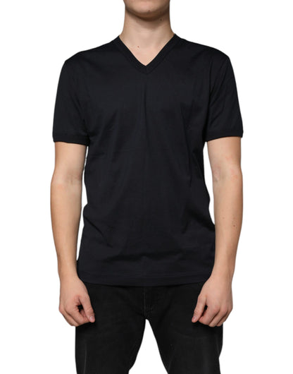 Dolce & Gabbana Black Logo Cotton Vneck Short Sleeve T-shirt