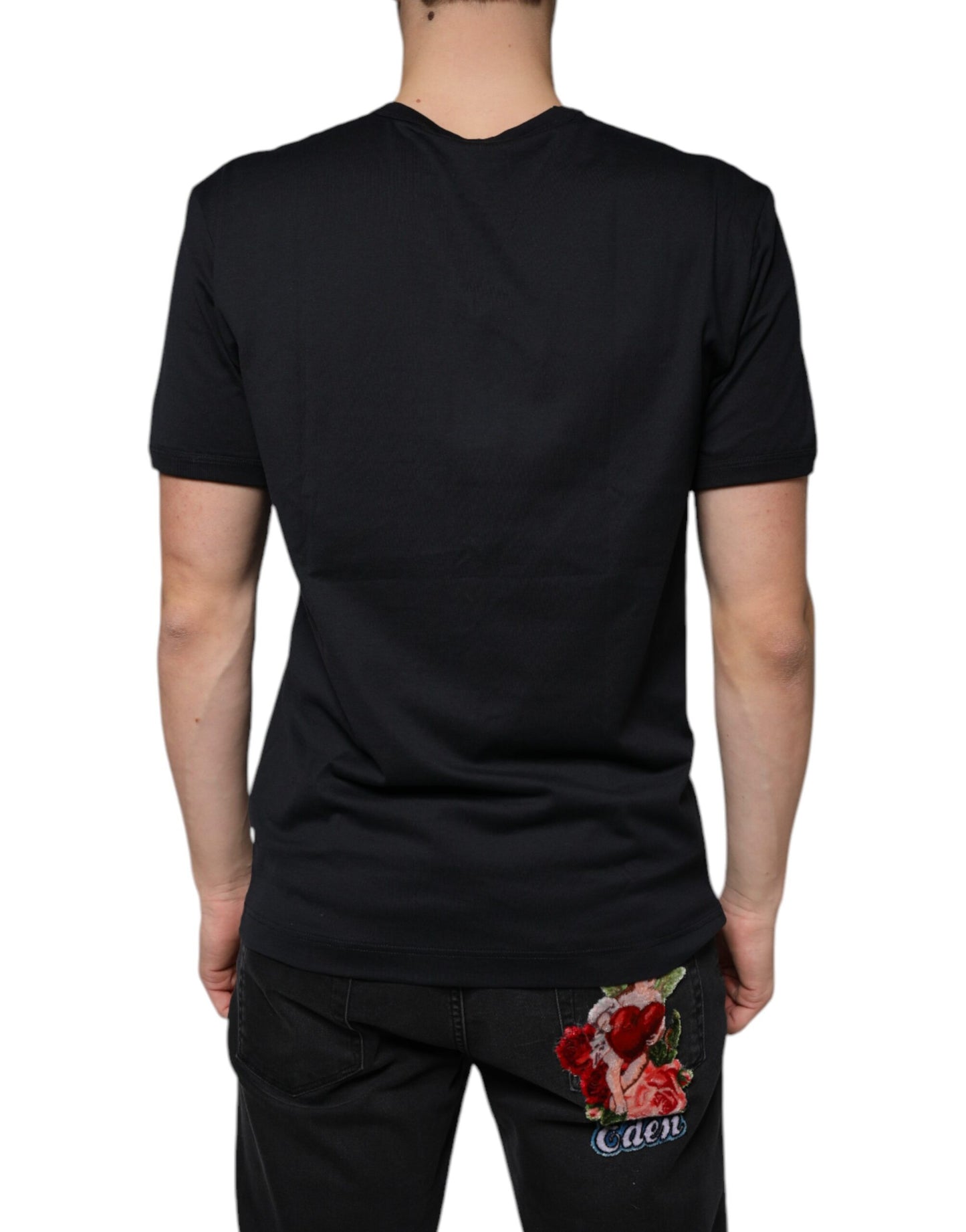 Dolce & Gabbana Black Logo Cotton Vneck Short Sleeve T-shirt