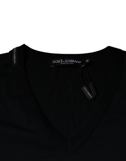 Dolce & Gabbana Black Logo Cotton Vneck Short Sleeve T-shirt