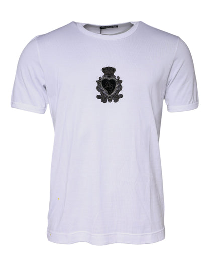 Dolce & Gabbana White Logo Heart Cotton Crew Neck T-shirt