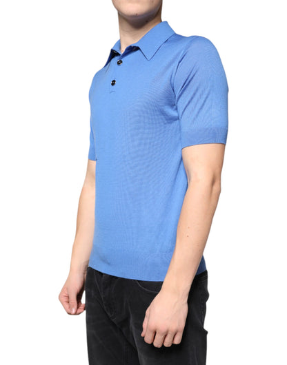 Dolce & Gabbana Blue Cashmere Short Sleeves Men Polo T-shirt