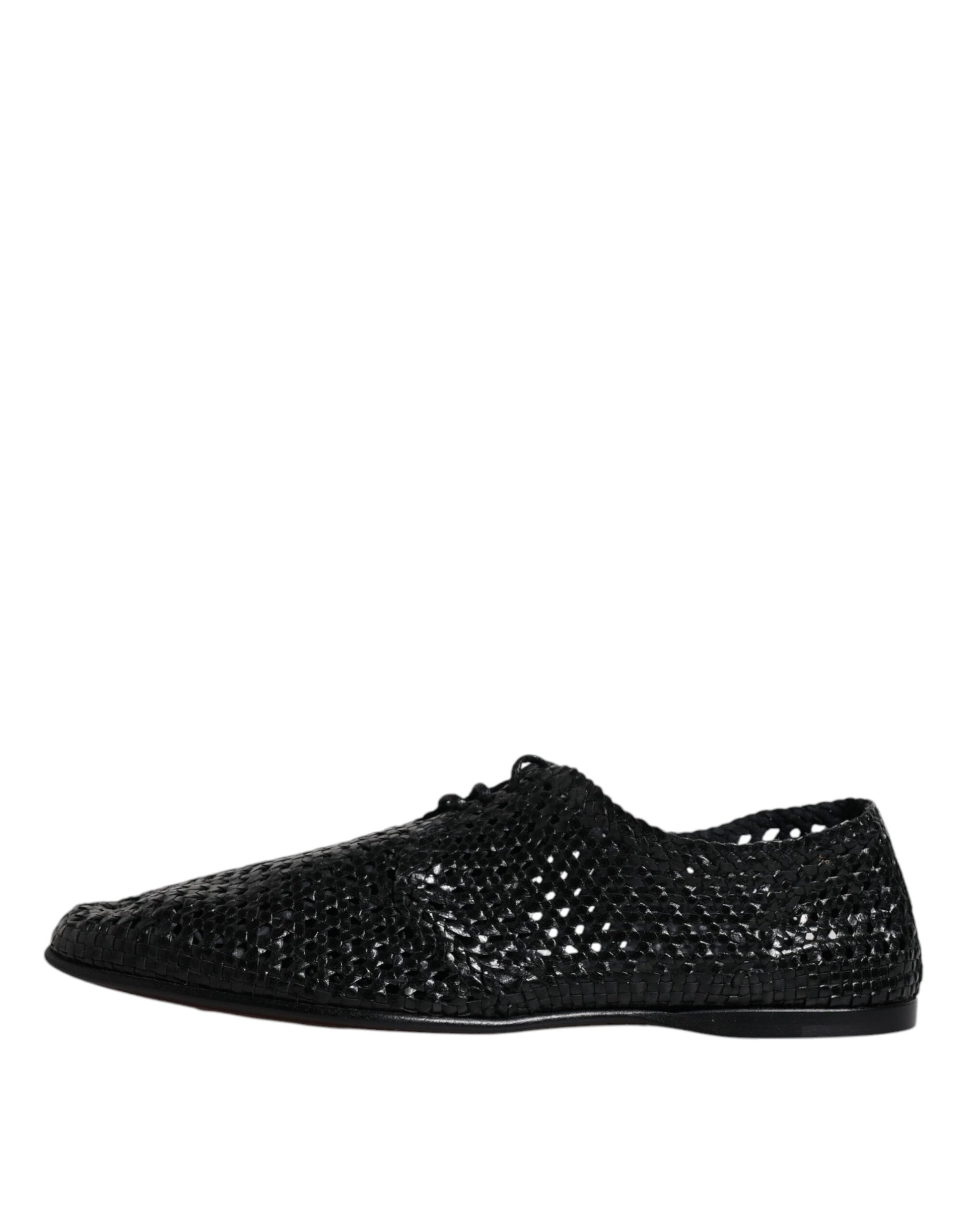 Dolce & Gabbana Black Woven Leather Lave Up Derby Shoes