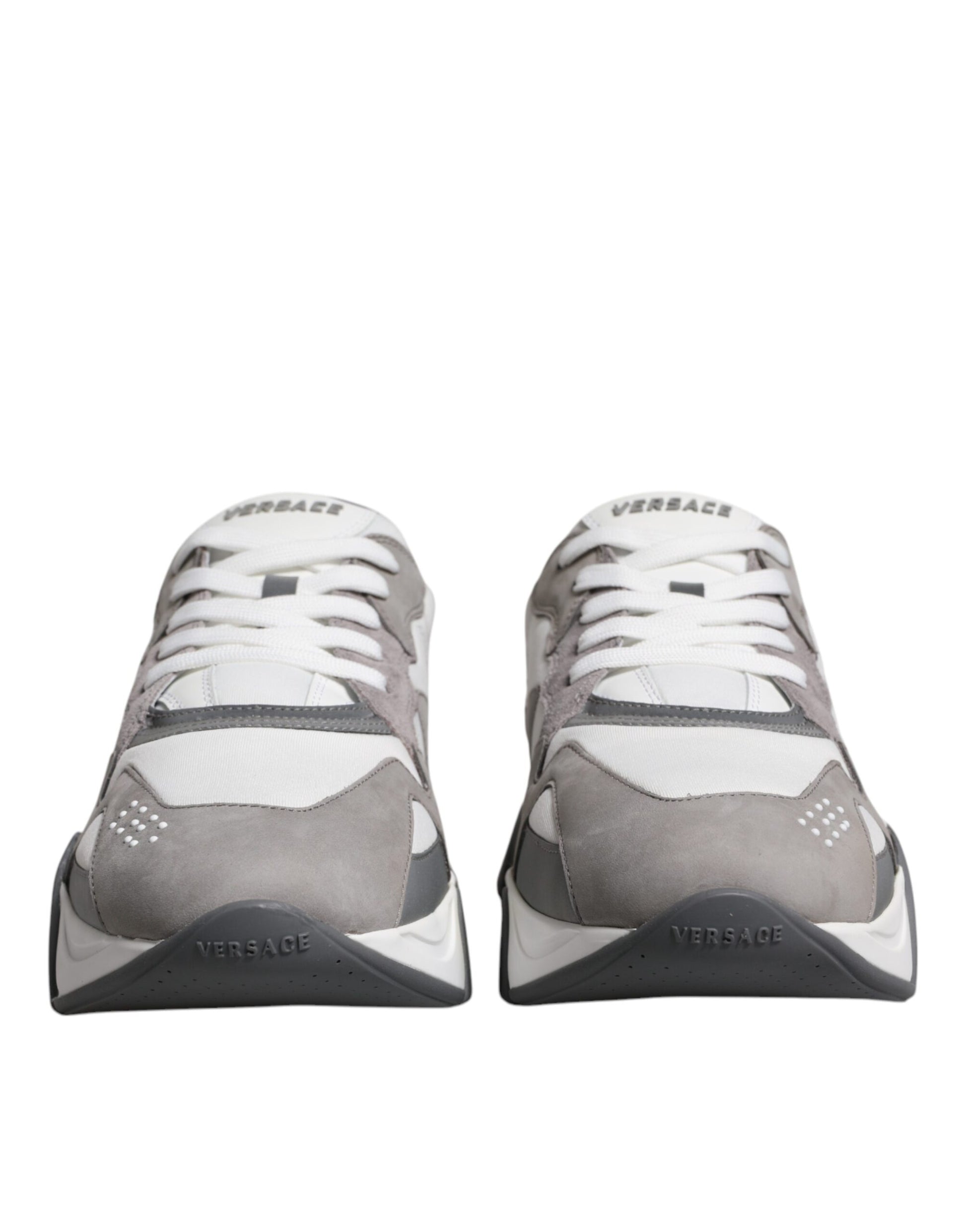 Versace Grey Leather Neoprene Chunky Low Top Squalo Sneakers Shoes