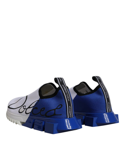 Dolce & Gabbana White Blue Low Top Sorrento Men Sneaker Shoes