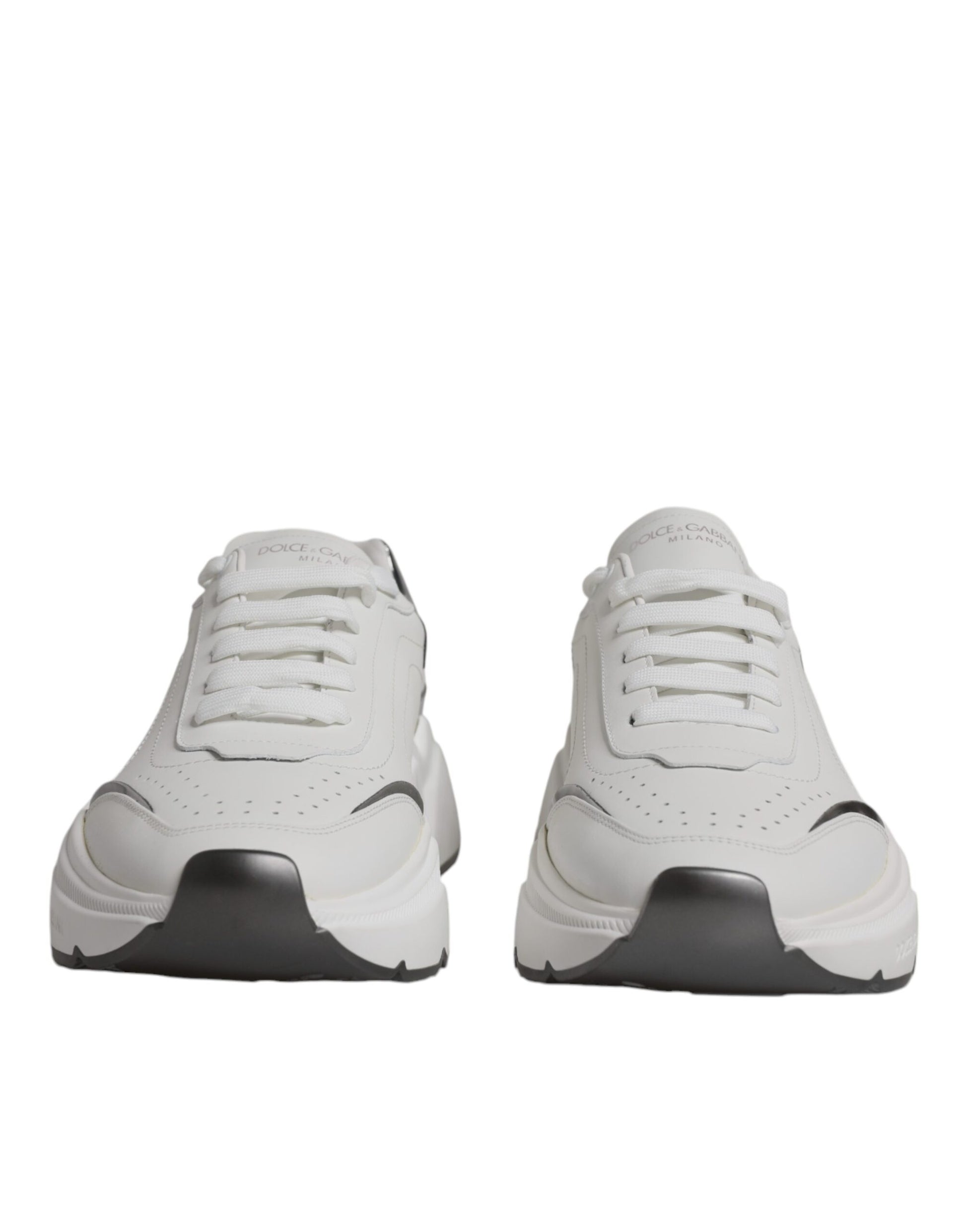 Dolce & Gabbana White Silver DAYMASTER Leather Sneakers Shoes