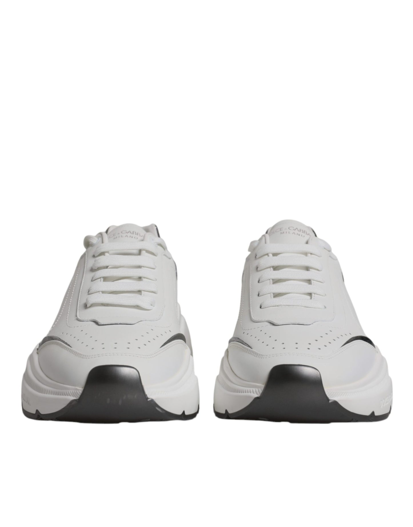 Dolce & Gabbana White Silver DAYMASTER Leather Sneakers Shoes