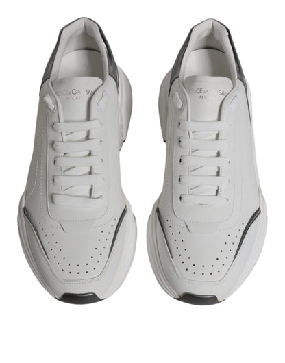 Dolce & Gabbana White Silver DAYMASTER Leather Sneakers Shoes