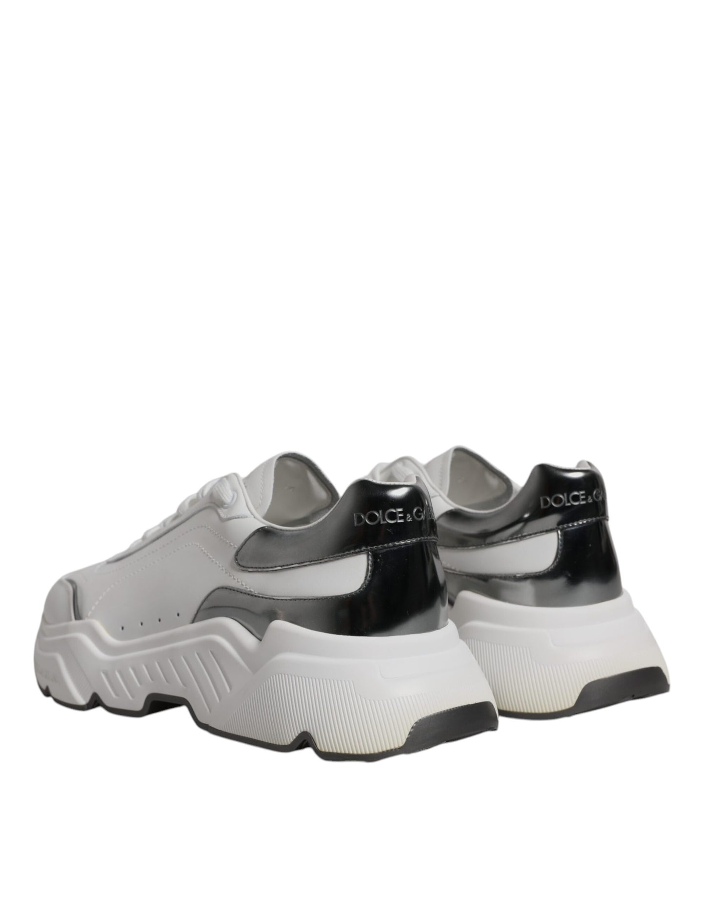 Dolce & Gabbana White Silver DAYMASTER Leather Sneakers Shoes