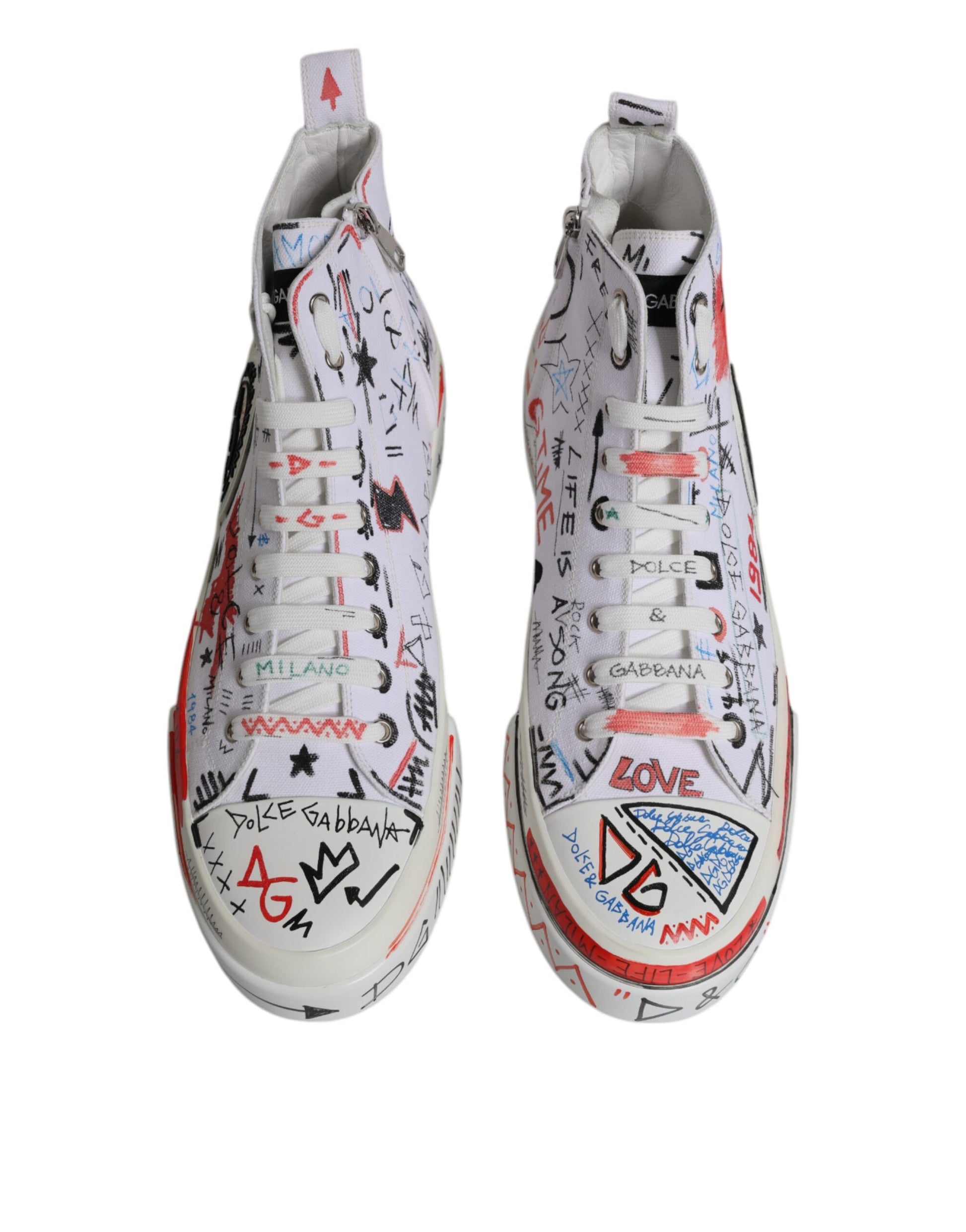 Dolce & Gabbana White Cotton Graffiti High Top Sneaker Shoes