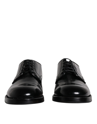 Dolce & Gabbana Black Leather Lace Up Men Derby Formal Shoes