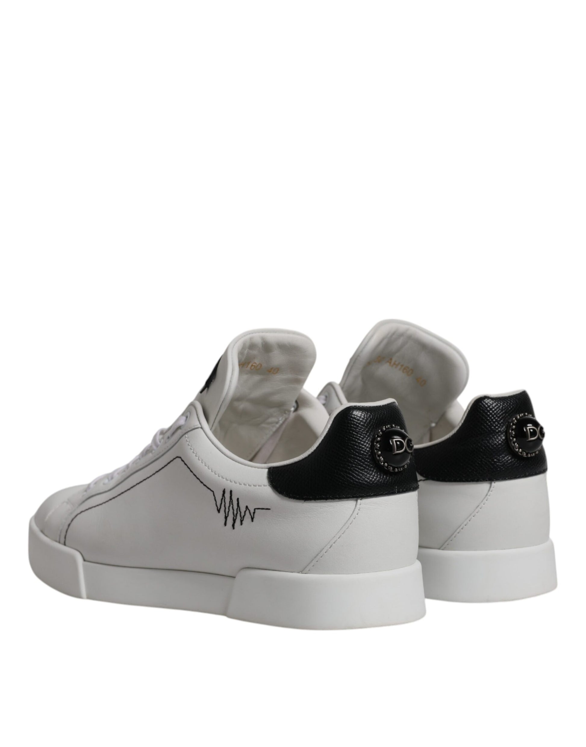 Dolce & Gabbana White Black Leather Low Top Men Sneakers Shoes