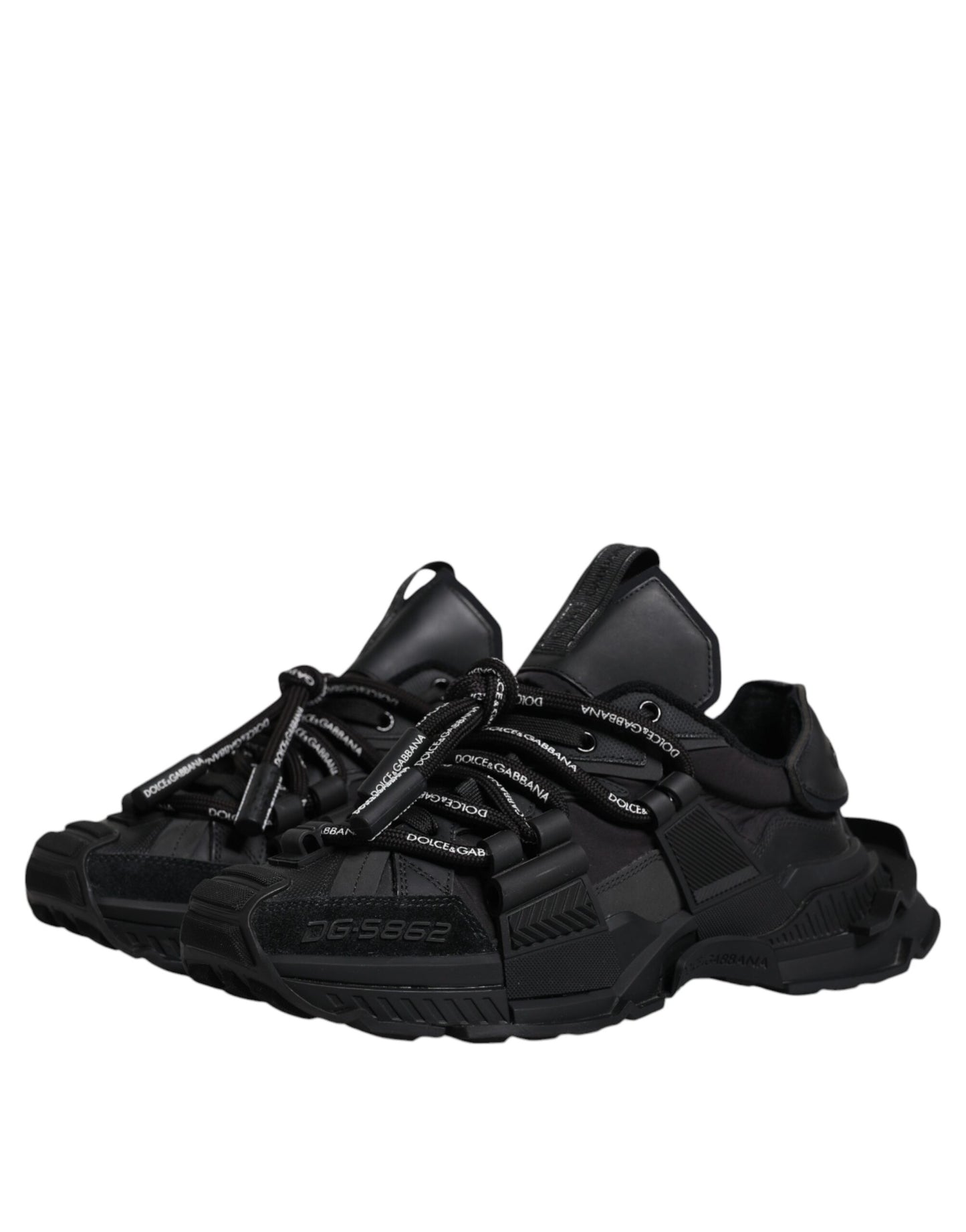 Dolce & Gabbana Black Low Top Space Lace Up Sneakers Shoes