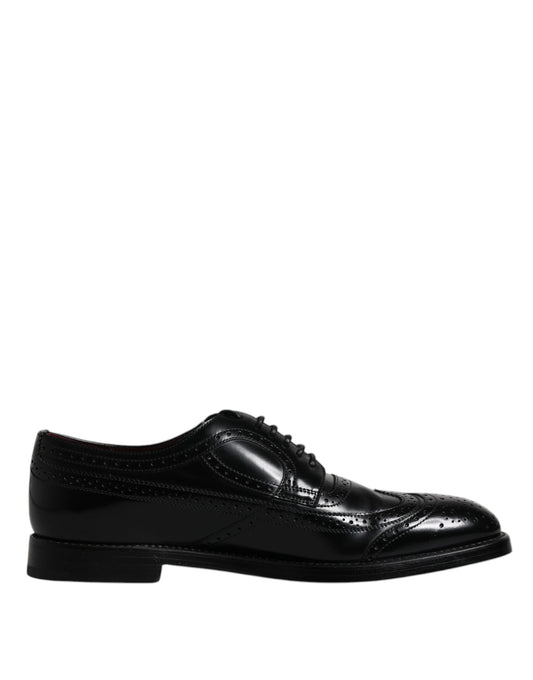 Dolce & Gabbana Black Leather Derby Wingtip Formal Shoes