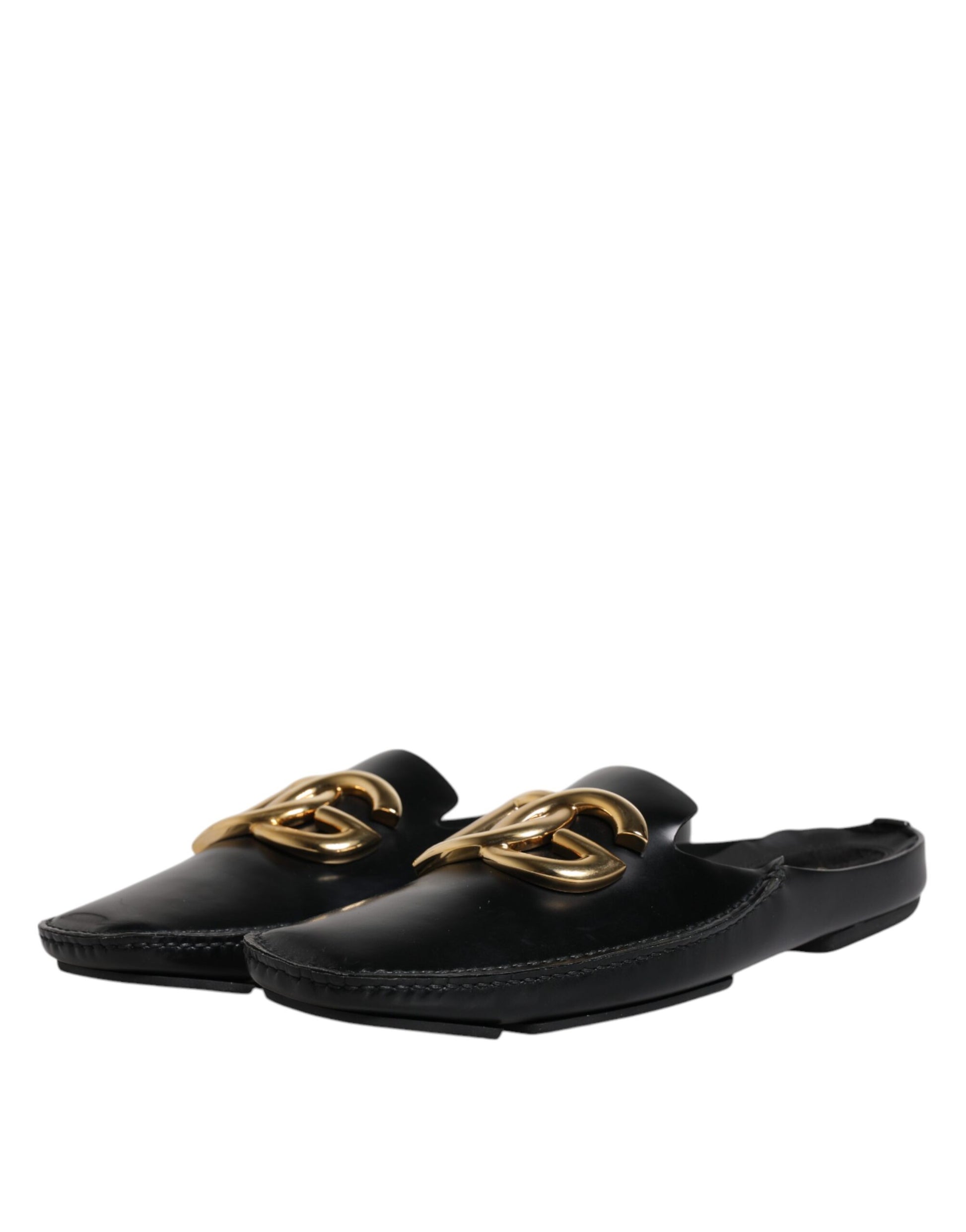 Dolce & Gabbana Black Leather DG Logo Slip On Shoes