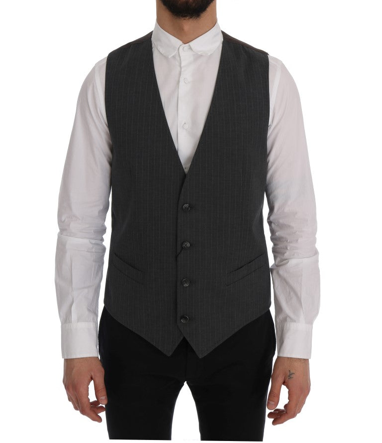 Dolce & Gabbana Elegant Striped Gray Waistcoat Vest Dolce & Gabbana