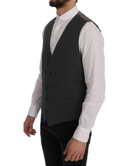 Dolce & Gabbana Elegant Striped Gray Waistcoat Vest Dolce & Gabbana