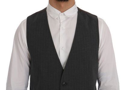 Dolce & Gabbana Elegant Striped Gray Waistcoat Vest Dolce & Gabbana