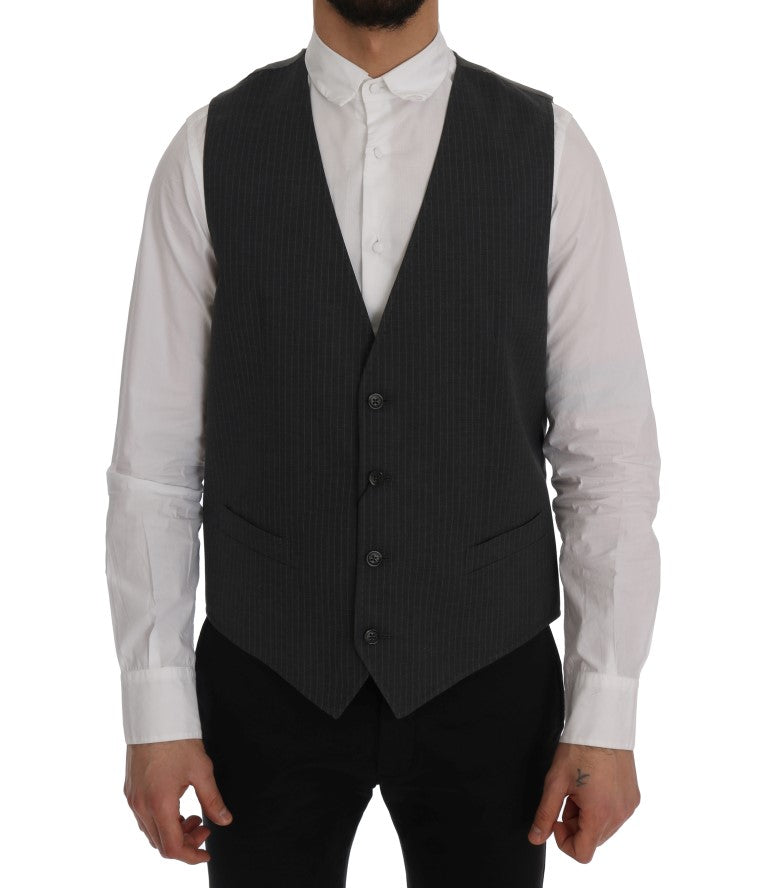 Dolce & Gabbana Elegant Gray Striped Waistcoat Vest Dolce & Gabbana