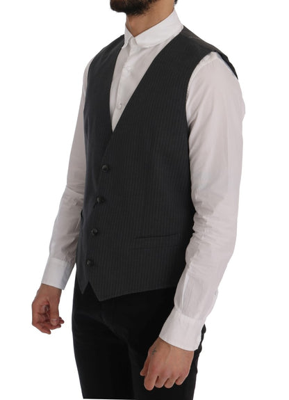 Dolce & Gabbana Elegant Gray Striped Waistcoat Vest Dolce & Gabbana