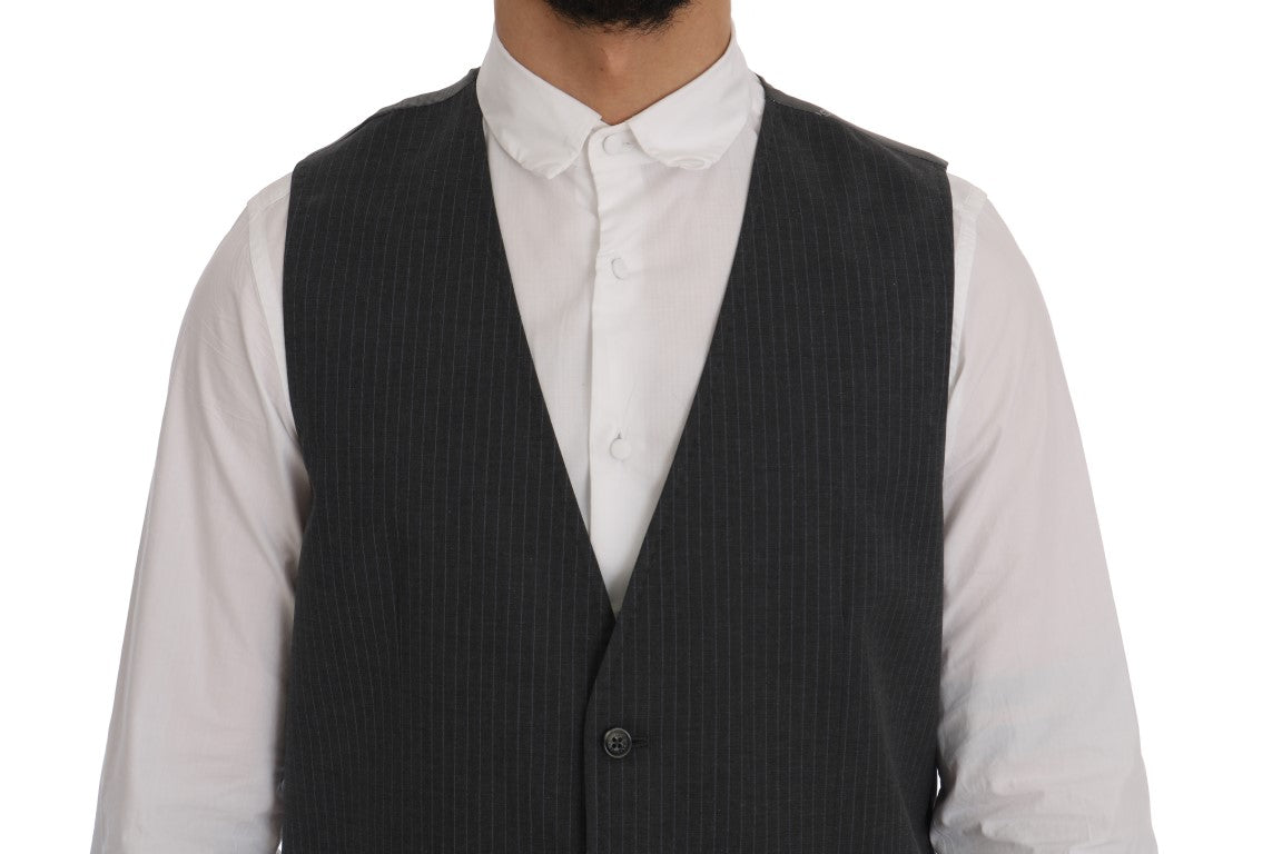 Dolce & Gabbana Elegant Gray Striped Waistcoat Vest Dolce & Gabbana