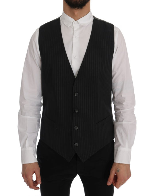 Dolce & Gabbana Elegant Striped Gray Waistcoat Vest Dolce & Gabbana