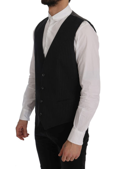 Dolce & Gabbana Elegant Striped Gray Waistcoat Vest Dolce & Gabbana