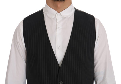 Dolce & Gabbana Elegant Striped Gray Waistcoat Vest Dolce & Gabbana