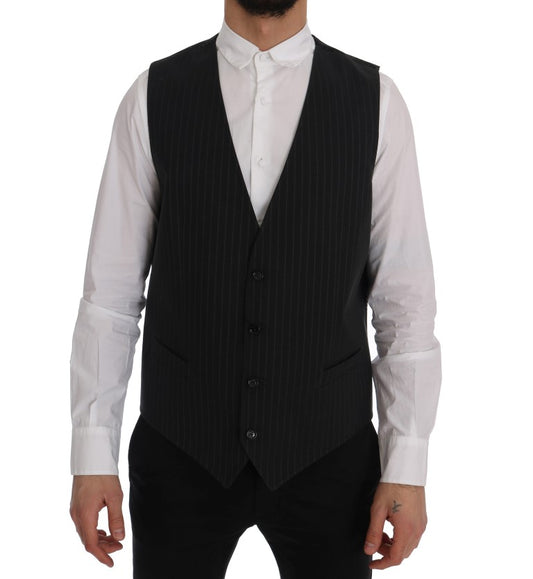 Dolce & Gabbana Elegant Gray Striped Men's Waistcoat Vest Dolce & Gabbana