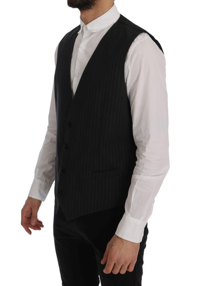 Dolce & Gabbana Elegant Gray Striped Men's Waistcoat Vest Dolce & Gabbana