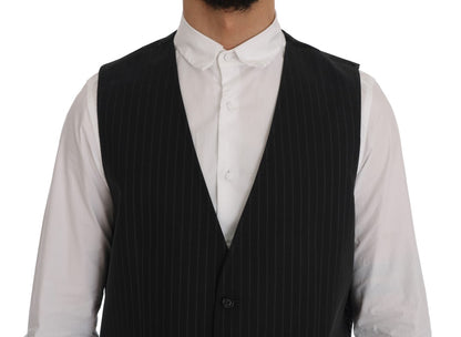 Dolce & Gabbana Elegant Gray Striped Men's Waistcoat Vest Dolce & Gabbana