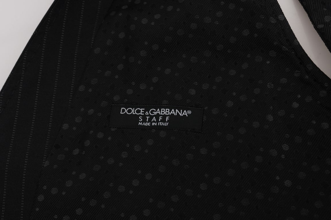 Dolce &amp; Gabbana মার্জিত ধূসর ডোরাকাটা পুরুষদের কোমর কোট ন্যস্ত করা