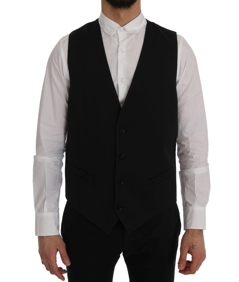 Dolce & Gabbana Sleek Black Single-Breasted Waistcoat Dolce & Gabbana