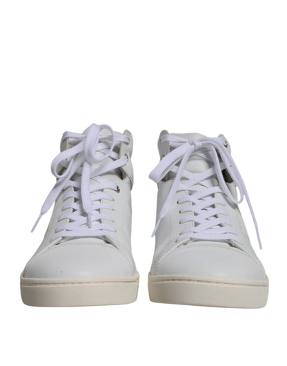 Dolce & Gabbana White Leather Mid Top Men Sneakers Shoes