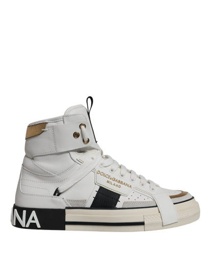 Dolce & Gabbana White Leather High Top Men Sneakers Shoes