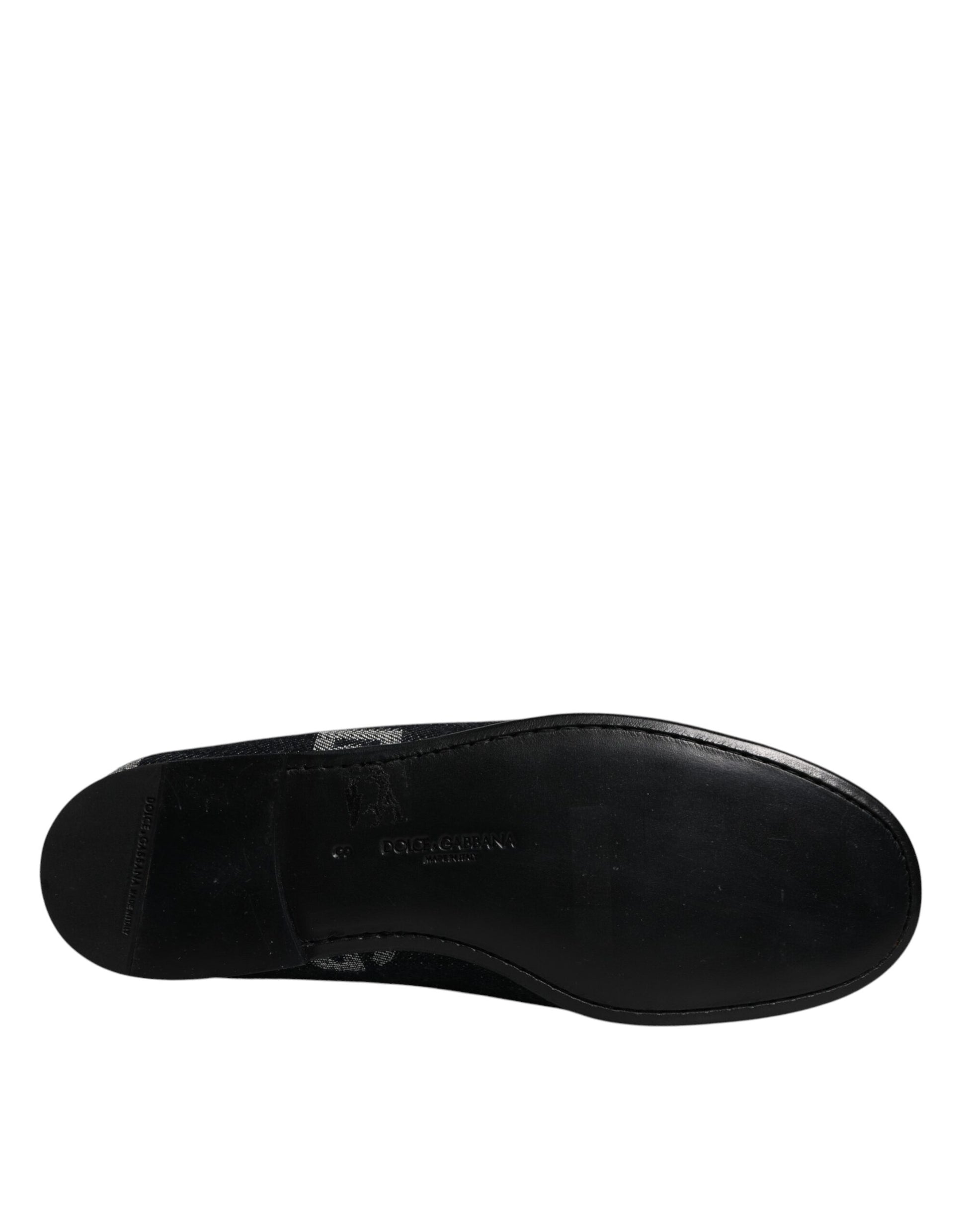 Dolce & Gabbana Black Logo Cotton Loafers Formal Dress Shoes