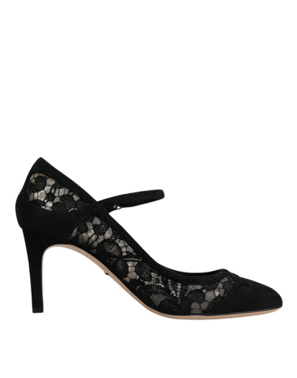 Dolce & Gabbana Black Mary Jane Taormina Lace Pumps Shoes