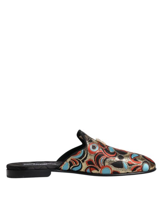 Dolce & Gabbana Multicolor Jacquard Logo Flat Sandals Shoes