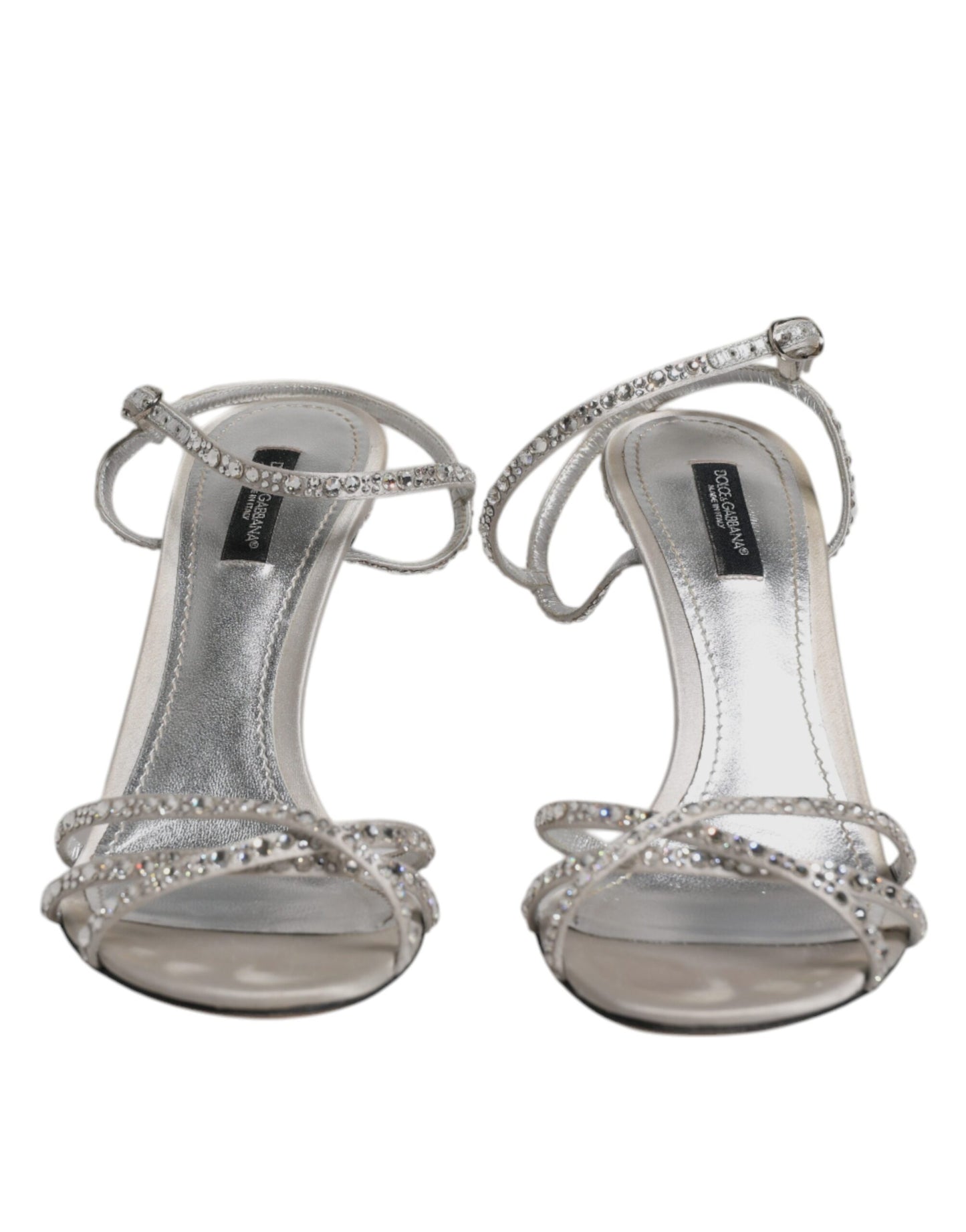 Dolce & Gabbana Silver Crystal Ankle Strap Sandals Shoes