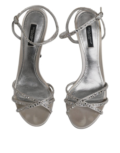 Dolce & Gabbana Silver Crystal Ankle Strap Sandals Shoes