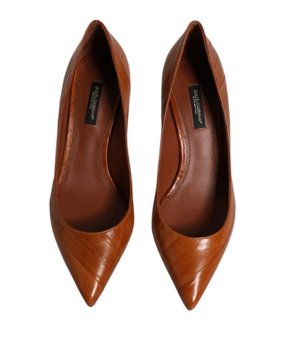 Dolce & Gabbana Brown Leather Kitten Heels Pumps Shoes